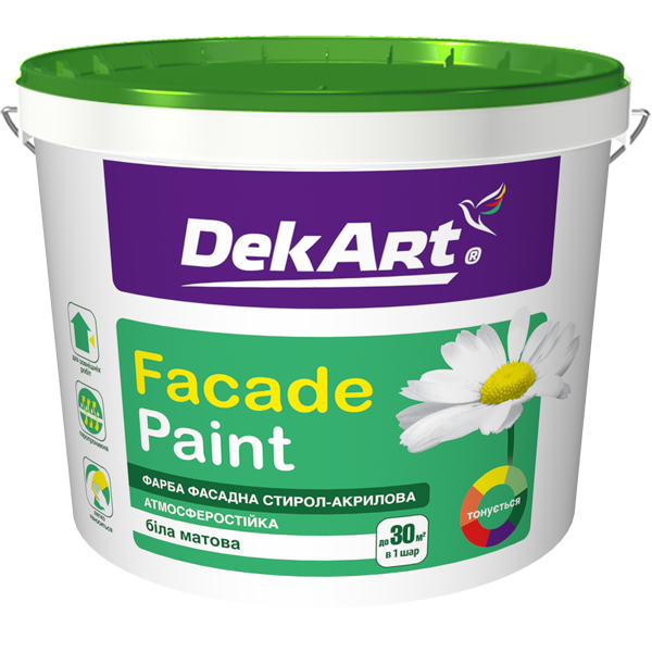 Фарба фасадна DEKART Facade Paint, біла матова, 12,6 кг